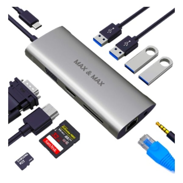 Max & Max 11 in 1 USB-C Hub Grey MXMC105 Max & Max 11 in 1 USB-C Hub Grey MXMC105