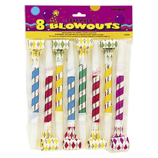 Unique- Party Squawker Blowouts 8pcs Unique- Party Squawker Blowouts 8pcs