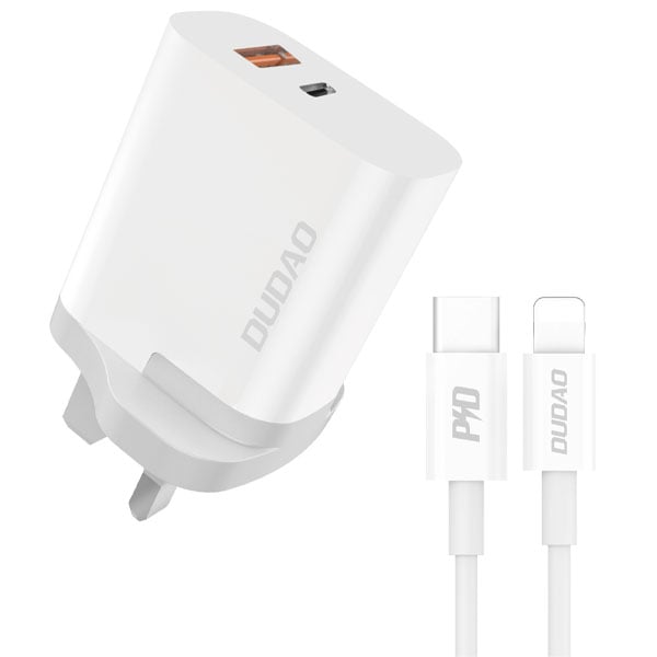 Dudao Dual Port Wall Charger with Lightning Cable 1m White