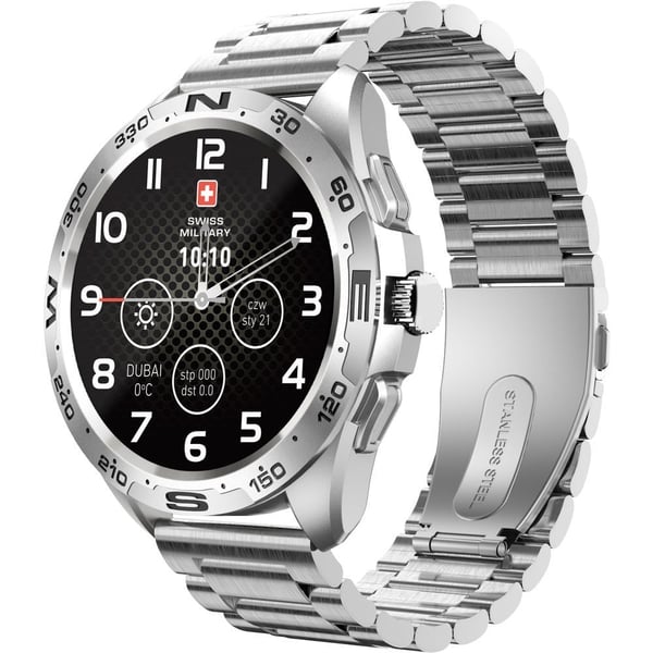 Swiss Military SM-WCH-DOM1-M-SIL Dom Smart Watch With Metal Strap Silver Swiss Military SM-WCH-DOM1-M-SIL Dom Smart Watch With Metal Strap Silver