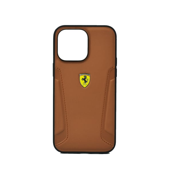 Ferrari Leather Case With Hot Stamped Sides Yellow Shield Logo For Iphone 14 Pro Max Camel Ferrari Leather Case With Hot Stamped Sides Yellow Shield Logo For Iphone 14 Pro Max Camel