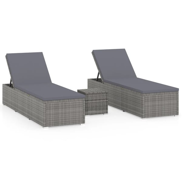 vidaXL 3 Piece Garden Sun Loungers with Tea Table Poly Rattan Grey vidaXL 3 Piece Garden Sun Loungers with Tea Table Poly Rattan Grey