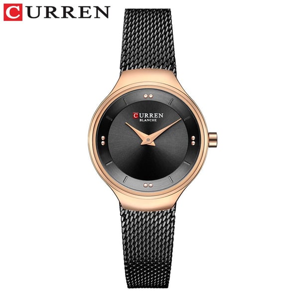 Curren CRN9028-BLK/RG-Elegant Ladies Stainless Steel Mesh Watch