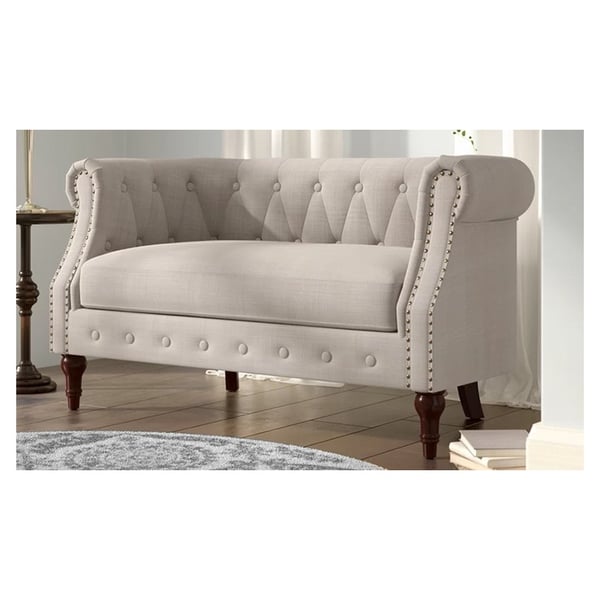 Edmeston Chesterfield Loveseat in Beige Color Edmeston Chesterfield Loveseat in Beige Color