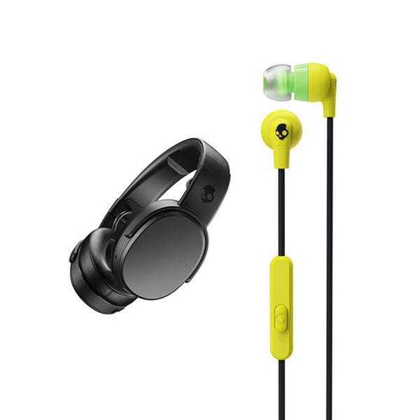 Skullcandy Crusher Wireless Over-ear Headphones With Free Inkd+ In-ear Wired Earphones And Microphone Black Coral/Electric Yellow