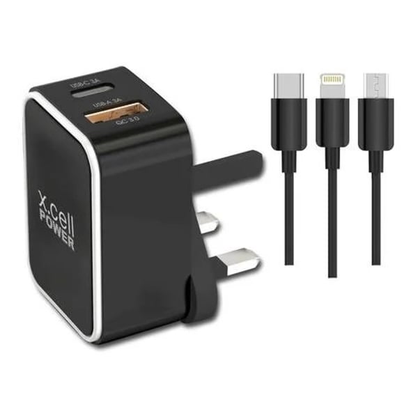 Xcell HC-226 Fast Wall Charger With 3in1 Cable Black Xcell HC-226 Fast Wall Charger With 3in1 Cable Black