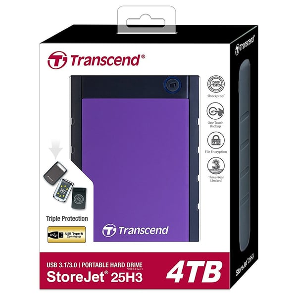 Transcend Storejet External Hard Drive 4TB Purple TS4TSJ25H3P4TB Transcend Storejet External Hard Drive 4TB Purple TS4TSJ25H3P4TB