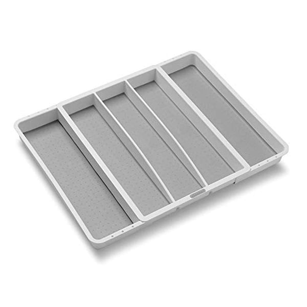Madesmart Expandable Utensil Tray-White | Classic Collection | 5-Compartments | Kitchen Organizer | Soft-Grip Lining And Non-Slip Rubber Feet | Easy To Clean | Bpa-Free
