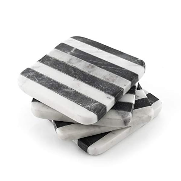 Thirstystone Old Hollywood Square B&W Striped Marble Coasters (Set Of 4), Multicolor Thirstystone Old Hollywood Square B&W Striped Marble Coasters (Set Of 4), Multicolor