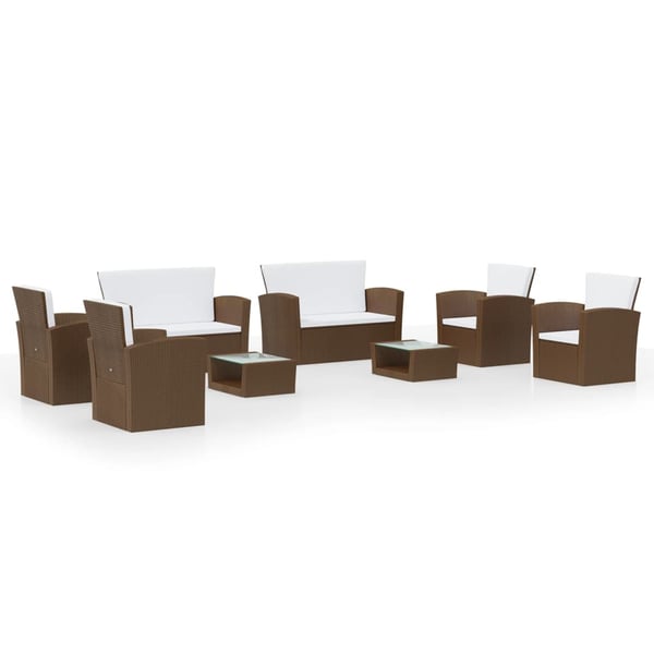 vidaXL 8 Piece Garden Lounge Set with Cushions Poly Rattan Brown