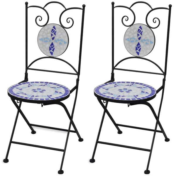vidaXL Folding Bistro Chairs 2 pcs Ceramic Blue and White vidaXL Folding Bistro Chairs 2 pcs Ceramic Blue and White