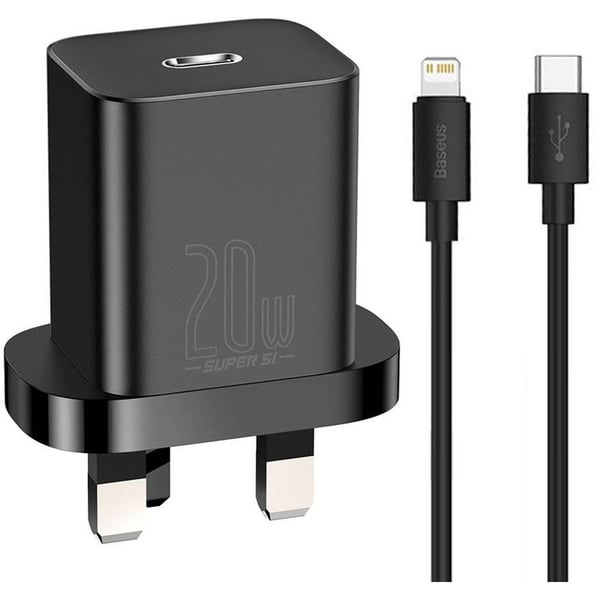 Baseus Wall Charger + Type-C To Lightning Cable 1m Black
