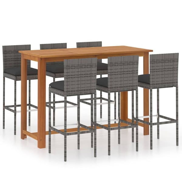 vidaXL 7 Piece Garden Bar Set with Cushions Grey