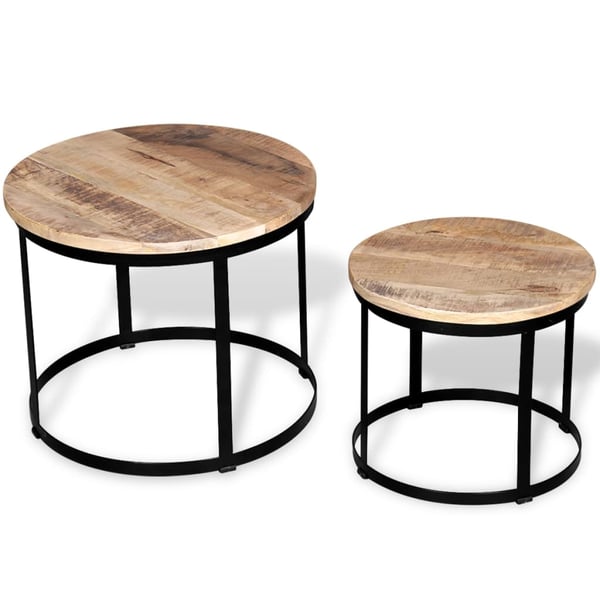 vidaXL Two Piece Coffee Table Set Rough Mango Wood Round 40 cm/50 cm vidaXL Two Piece Coffee Table Set Rough Mango Wood Round 40 cm/50 cm