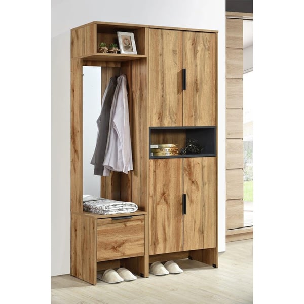 Danube - Chandler Shoe Cabinet With Mirror Stand-woton / Dark Grey