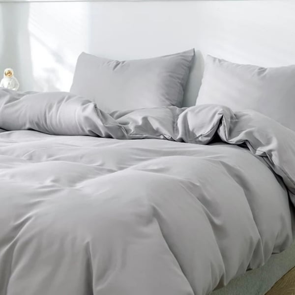 Luna Home Premium Collection Queen/double Size 6 Pieces Bedding Set Without Filler, Plain Light Gray Color