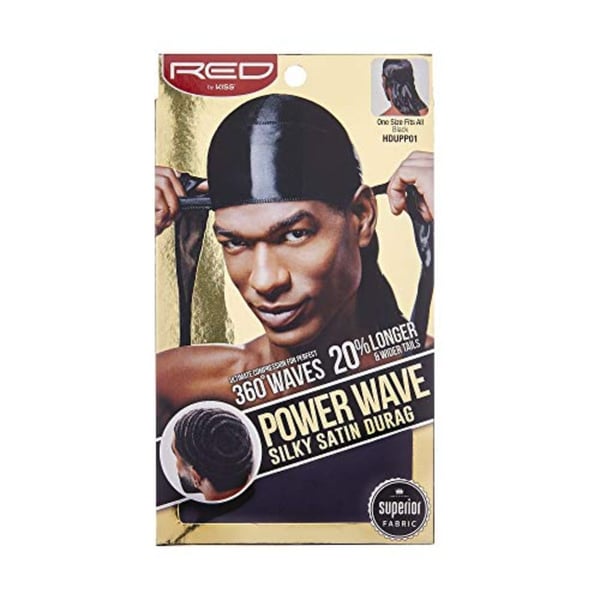 Kiss Red By Power Wave Silky Satin Durag Extra Long Tails, Black