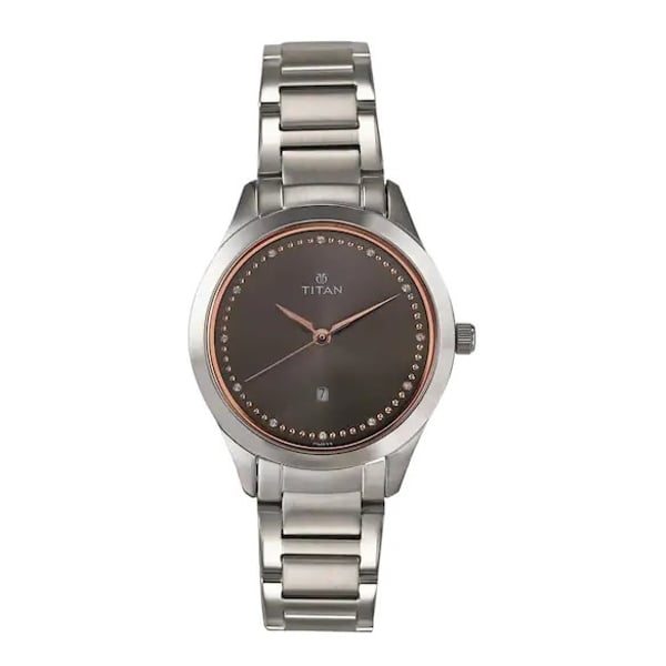 Titan Anthracite Dial Stainless Steel Watch For Ladies