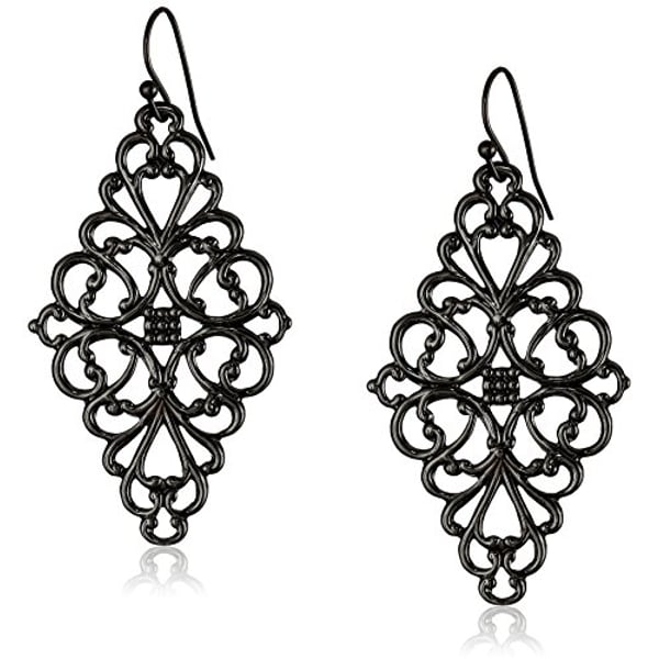 1928 Jewelry Black-Tone Filigree Diamond Drop Earrings