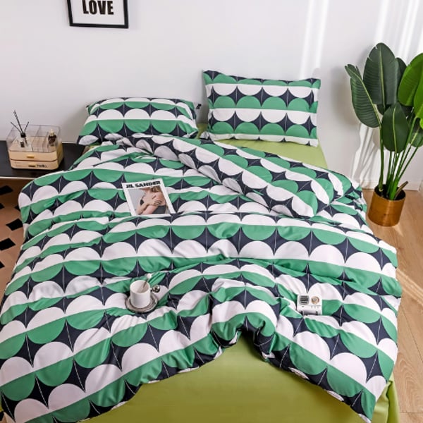 Luna Home Single Size 4 Pieces Bedding Set Without Filler, Circle Design Green Color