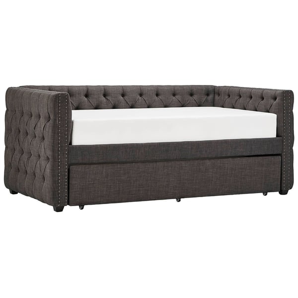Tufted Nailhead Chesterfield Daybed and Trundle Day Bed With Trundle Dark Grey