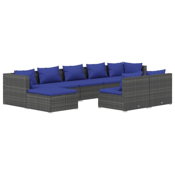 vidaXL 9 Piece Garden Lounge Set with Cushions Grey Poly Rattan vidaXL 9 Piece Garden Lounge Set with Cushions Grey Poly Rattan