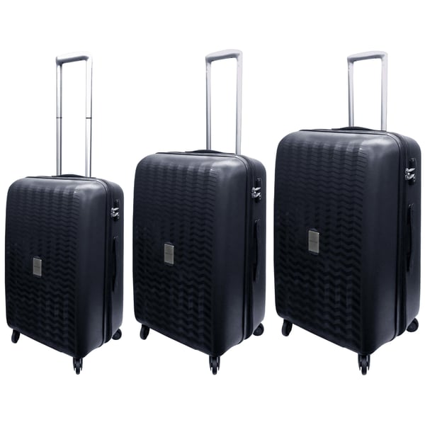 Highflyer WAVES Unbreakable Hard Trolley Luggage Bag 3pc Set TH-WAVES-3PC - Black