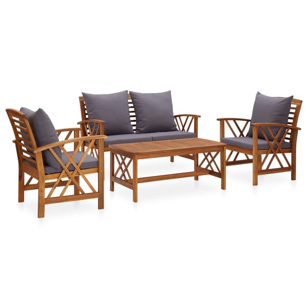 vidaXL 4 Piece Garden Lounge Set with Cushions Solid Acacia Wood