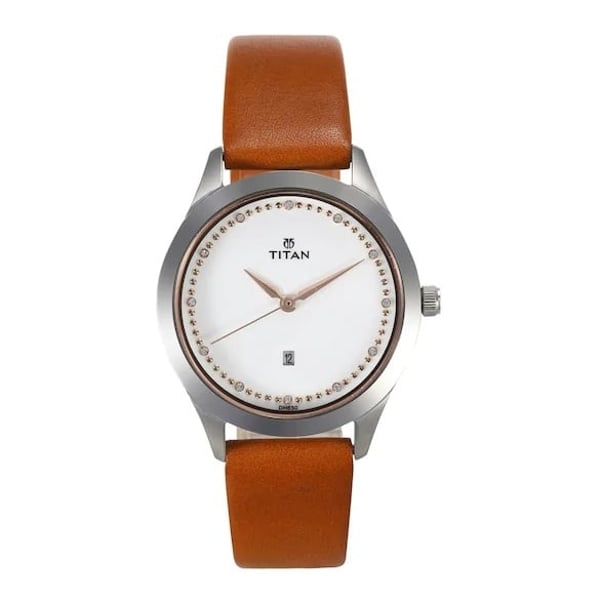 Titan white dial leather sales strap watch