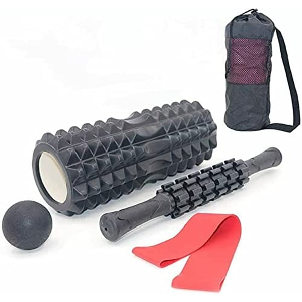 ULTIMAX Foam Roller Set of 5 Pieces with Lightweight Muscle Roller Stick and 1 Massage Balls and 1 Fitness Exercise Loop Bands for Deep Tissue Muscle Massage-Multi color