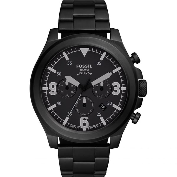 Fossil Men's Latitude Chronograph Black Stainless Steel Black Dial Watch FS5754