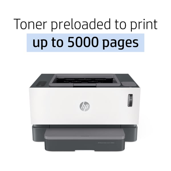 HP Neverstop Laser 1000W Wireless - Print Speed up to 21 Page Per Minute, Toner preloaded to print up to 5000 pages - White [4RY23A]