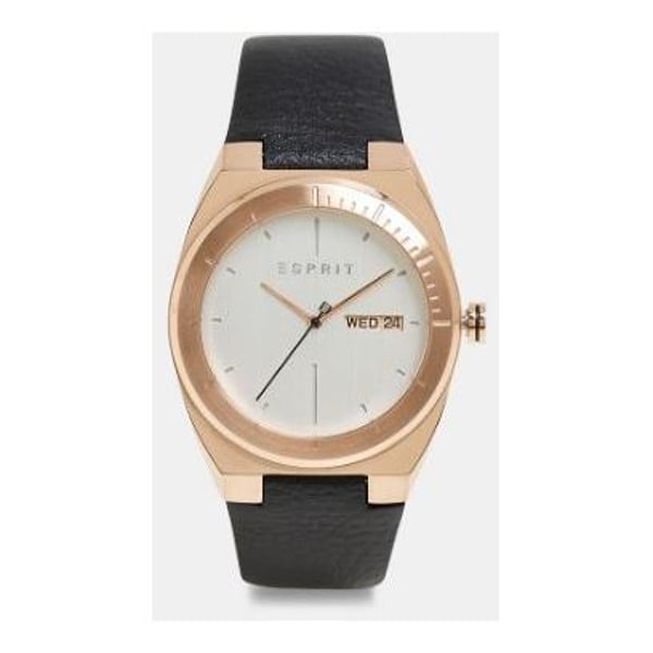 ESPRIT Strike Black Leather Analog Watch For Men ES1G158L0025