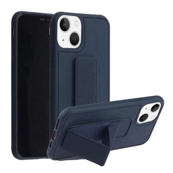 Margoun case for iPhone 14 Max Case with Hand Grip Foldable Magnetic Kickstand Wrist Strap Finger Grip Cover 6.7 inch Dark Blue