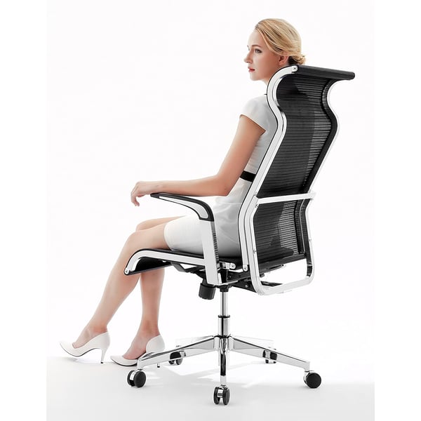 Mahmayi Ergonomic Office Chair Computer Desk Chair, Large Headrest High Back Mesh Chair Metal Design Frame Adjustable Swivel Task Chair（Black）