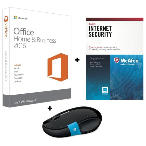 Microsoft T5D02362 Office Home & Business Software 2016+H3S00002 Sculpt Comfort Bluetooth Mouse+McAfee Internet Security Microsoft T5D02362 Office Home & Business Software 2016+H3S00002 Sculpt Comfort Bluetooth Mouse+McAfee Internet Security