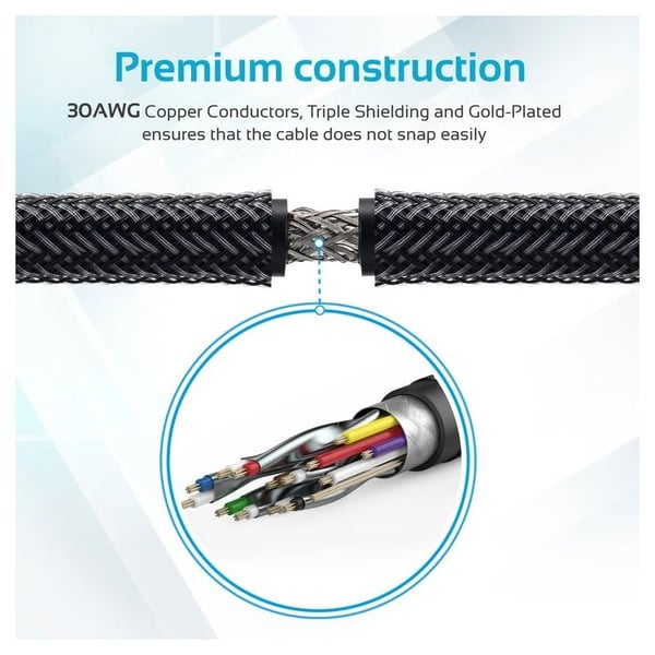 Promate High Definition Right Angle 4K HDMI Audio Video Cable 3m