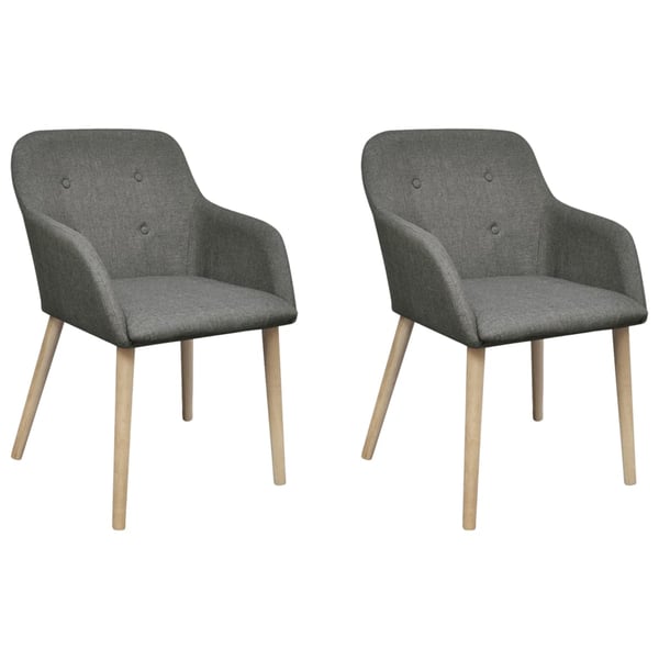 vidaXL Oak Indoor Fabric Dining Chair Set 2 pcs with Armrest Dark Grey