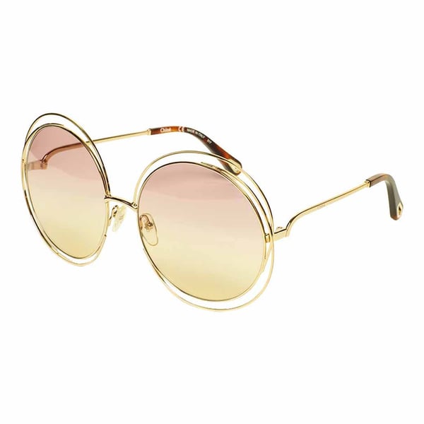 Chloe Ce114s 702 Round Gold Fullrim Sunglasses For Women (pink Lens)