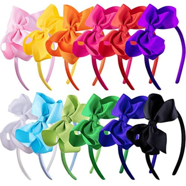 SIQUK 2 Pieces Ribbon Headband With Bow Boutique Grosgrain Headbands Hair For Girls, Colors
