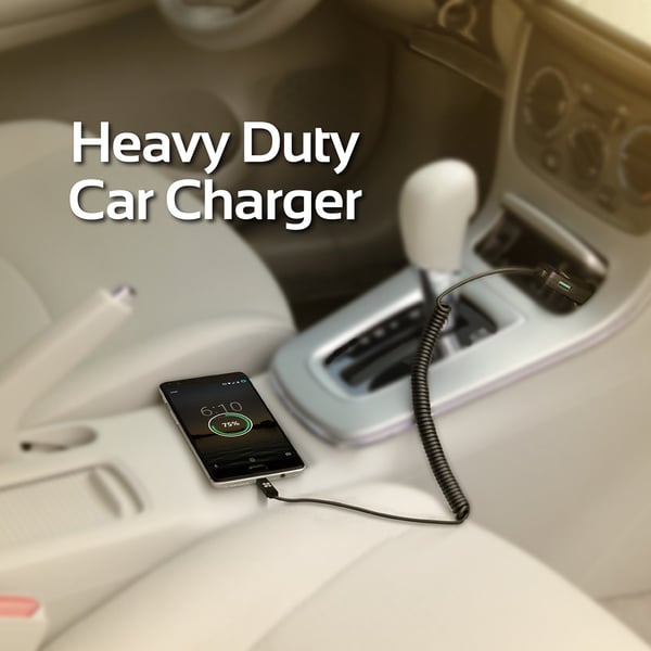 Promate USB Type-C Car Charger, Dual USB Car Charger with Q.C 3.0 Built-in USB-C Cable, Trinix-2