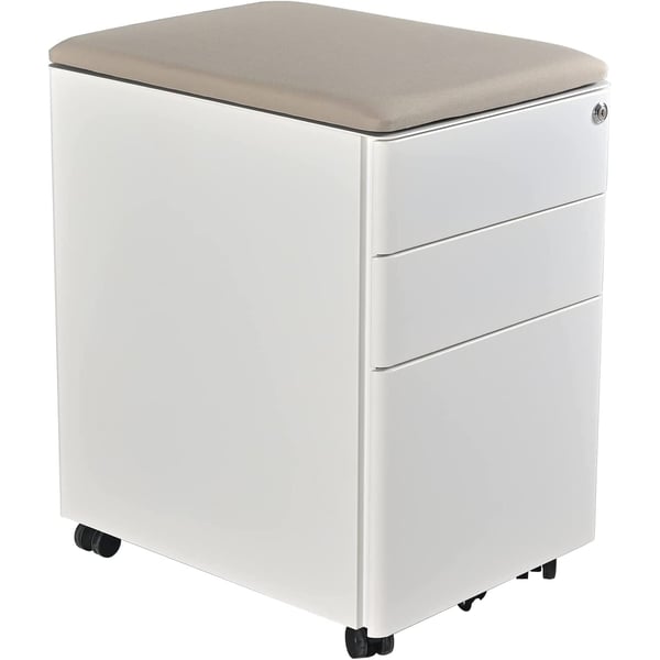 Navodesk Mobile Pedestal 3-drawer File Cabinet Under Desk Drawer With Castor Wheels By Navodesk White Beige Cushion Navodesk Mobile Pedestal 3-drawer File Cabinet Under Desk Drawer With Castor Wheels By Navodesk White Beige Cushion