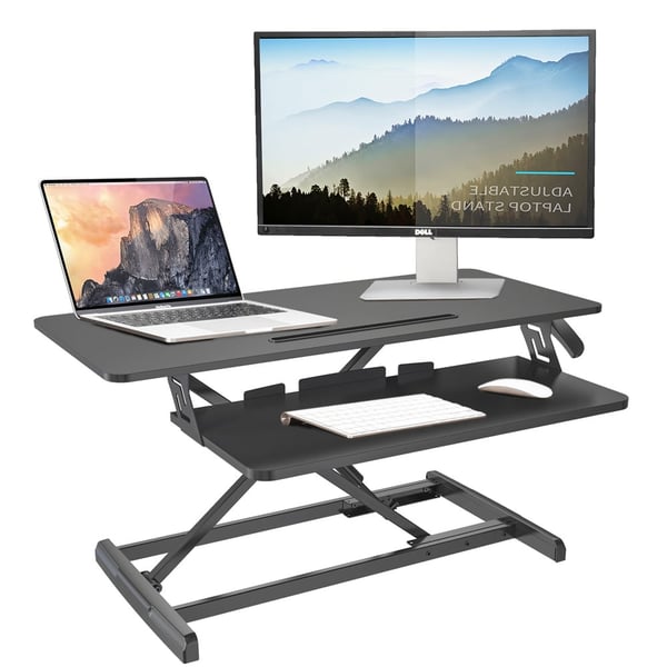 Ibama Height Adjustable Standing Desk Converter, 35 Inch Computer Table top | Stand Up Desk | Fits Dual Monitors | Ergonomic Deep Keyboard Tray