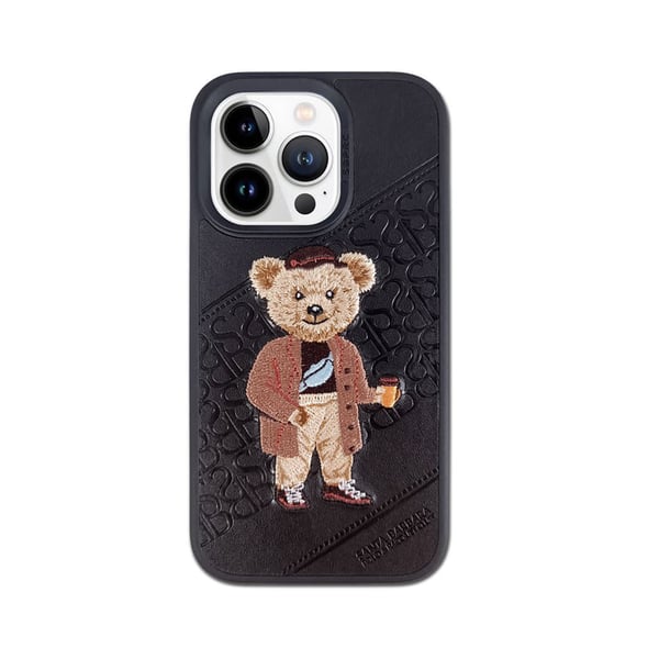 Santa Crete Series Retro and Classic Embroidery and Emboss design Phone Case for iPhone14 Pro Black