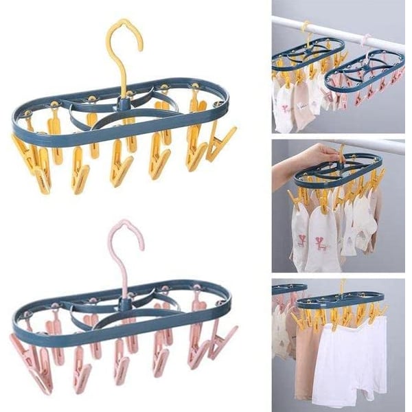 Margoun For Foldable Clothes Hanger Drying Rack With 12 Clips Plastic (2packs)