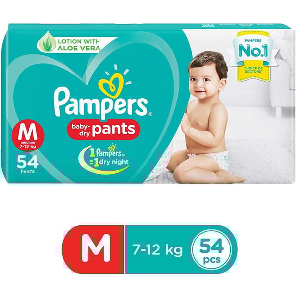 Pampers Baby Dry Pants with Aloe Vera, Size Medium 7-12KG, (54 Counts)
