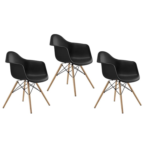 Mahmayi Furniture Set of 3 Black- Eames Style Armchair with Natural Wood Legs Eiffel Dining Room Chair Mahmayi Furniture Set of 3 Black- Eames Style Armchair with Natural Wood Legs Eiffel Dining Room Chair