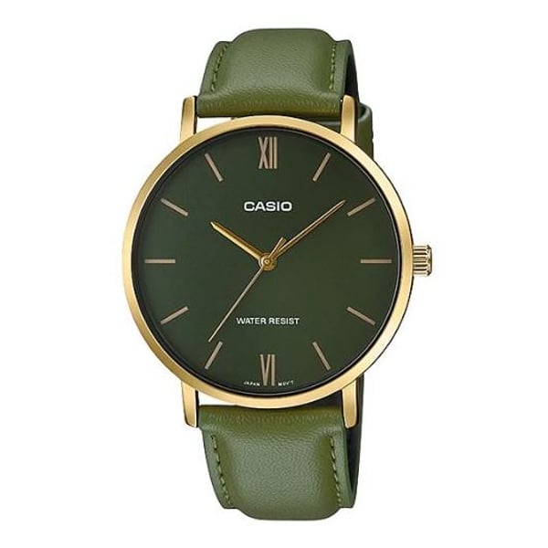 Casio Dress Green Leather Men Analog Watch MTP-VT01GL-3B
