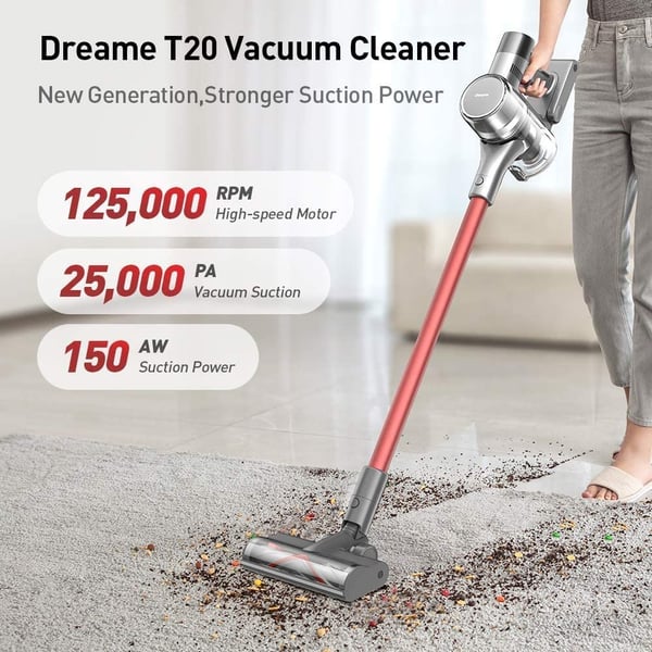 Dreame T20 Cordless Stick Vacuum, Household Vacuum Cleaner With 25kpa Powerful Suction For Home Hard Floor Pet Hair