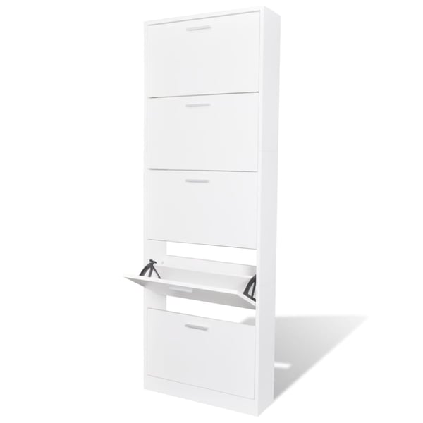 vidaXL White Wooden Shoe Cabinet with 5 Compartments vidaXL White Wooden Shoe Cabinet with 5 Compartments
